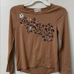 btween Tan Long Sleeve Top with Floral Embellishments